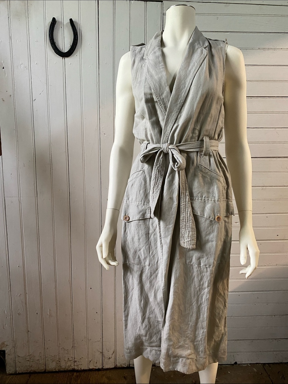 Anthropologie Sleeveless Tie-Waist Vest Dress in Light Taupe